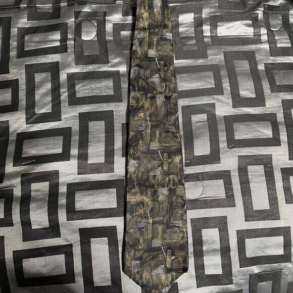 Dimitrius olive/black with white scratch detailing neck Tie, 100% Silk Great c - Picture 2 of 5